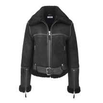 DR228 Women&#39;s Retro Sheepskin Leather Jacket Short Black - £296.91 GBP