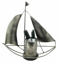 Nautical Ocean Sailboat Hand Made Steel Metal Office Stationery Organizer Holder - £23.97 GBP