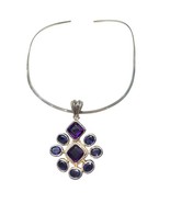 Sterling Silver Glass Amethyst Choker Necklace 33 Grams - $140.63