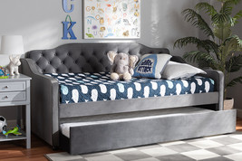 Savita Gray Velvet Fabric Button Tufted Twin Size Daybed w/Trundle - $13,746.26 MXN