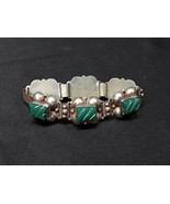 Vintage Green Onyx Sterling Silver 925 Bracelet Mexican Mexico 7&quot; Southw... - $59.82