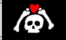 Microprose Heart 3X5Ft Pirate Poly Flag - Skull Bones - Jolly Roger - £12.17 GBP