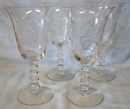 Imperial Candlewick Etched Floral Water Goblet 7 1/2&quot;, Set of 4 - £31.72 GBP