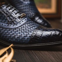 John Exotic Classic Dress Oxford Woven Calfskin Crocodile Shoes Navy image 7