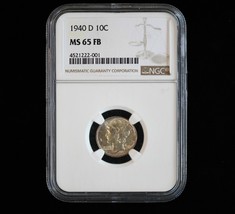1940 Mercury Dime 10C NGC MS65FB Lustrous 90% Silver - $45.00