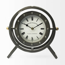 Gray Metal Circular Desk  Table Clock With Rivet Detail Frame - $203.74