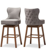 2 Swivel Barstools – Tufted Fabric Beige / Gray or Tan Faux Leather w/Wa... - $367.99