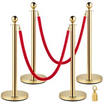 VEVOR 38 Inch Stanchion Posts Queue, Red Velvet Rope (3, Gold) - £97.08 GBP