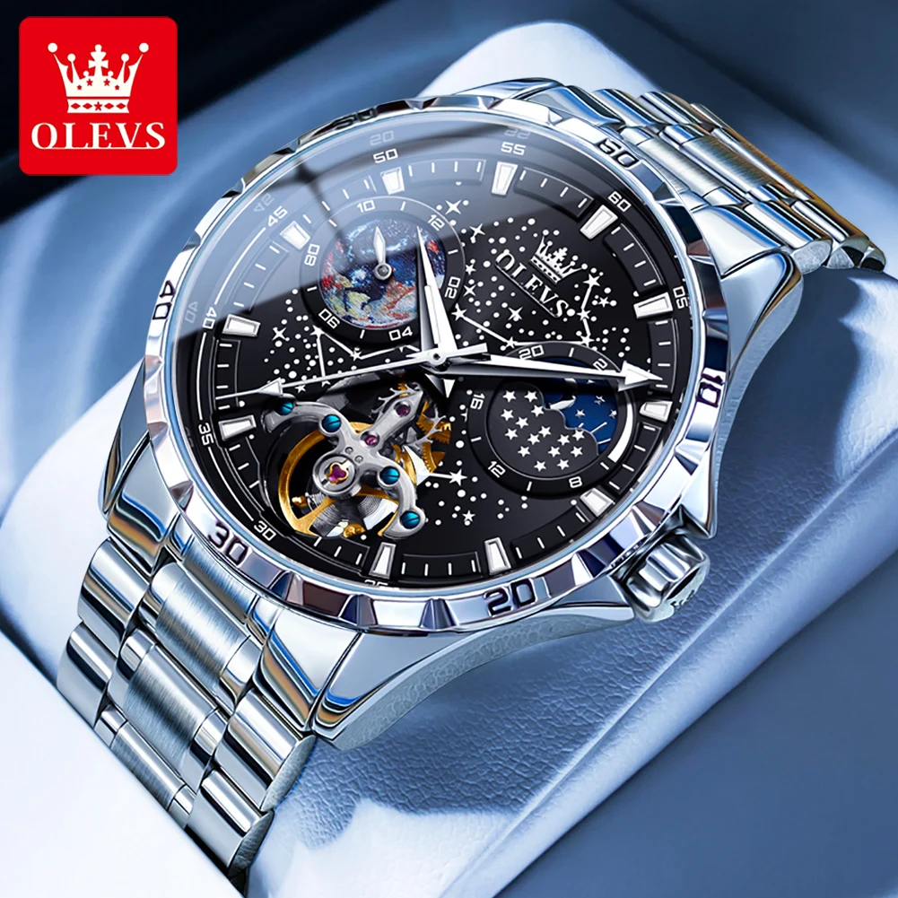 Men&#39;s es Waterproof Multifunctional Luminous Fully Automatic Mechanical  Moon Ph - £127.14 GBP