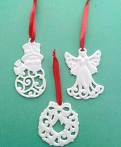 Lenox 3 Piece Pierced Ornament Charms Set Porcelain Snowman-Wreath-Angel NEW - £22.80 GBP
