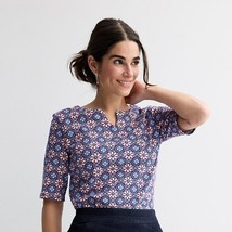 Women&#39;s Croft &amp; Barrow® Elbow-Sleeve Splitneck Top, Size: Medium, Navy P... - $12.99