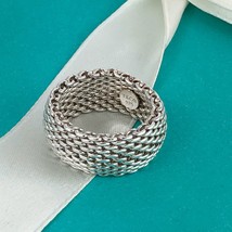 Size 7 Tiffany &amp; Co Mens Unisex Silver Somerset Mesh Weave Flexible Dome Ring - £235.20 GBP