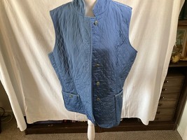 Talbots Women&#39;s Large Blue Quilted Button-Up Vest Corduroy Lined Collar - £20.88 GBP