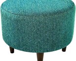 Sophia Collection Oliva Series Contemporary Round Ottoman, Teal/Wooden Legs - $197.99