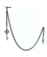 Albert Chain Pocket Watch Chain Silver Color Ancient Key Design Fob T Ba... - $17.99