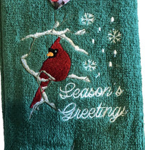Christmas Cardinal Snowflakes Fingertip Towels Embroidered Set of 2 Gree... - $32.55