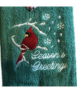 Christmas Cardinal Snowflakes Fingertip Towels Embroidered Set of 2 Green Bath - $32.55