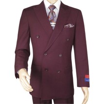 Men Apollo King Double Breasted Suit Classic Peak Lapel Pleated DM29 Burgundy image 3