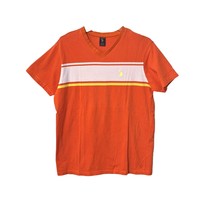 US Polo Assn Mens T-Shirt Orange Stripe L Cotton Yellow Pony Logo - $19.82 CAD