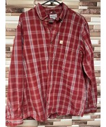 Carhartt Mens Red Plaid Relaxed Fit Shirt Long Sleeve Pocket Size L - £14.98 GBP