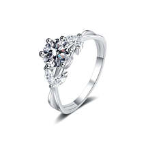 Floral Silver Moissanite Diamond Ring - £44.79 GBP