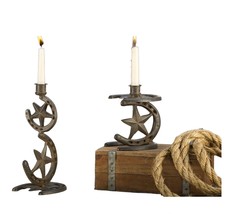 Western Star Candlestick Holders Set 2 Horseshoe Tapered Rustic Metal Country image 1