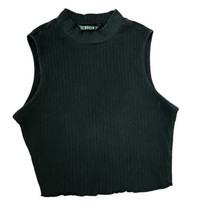 Shein Cropped Mock Neck Top Rib Knit Tank Size M Sleeveless Shirt Black - £6.98 GBP