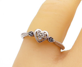 925 Silver - Vintage Genuine Black &amp; White Diamonds Heart Band Ring Sz 8- RG4211 - £74.12 GBP