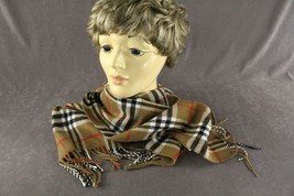 Modern Nwt Crisp Berkshire 100% Acrylic Tan Khaki &amp; White Plaid Scarf 12.5&quot; Wide - £14.26 GBP