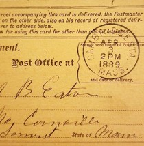 Victorian 1889 Registry Return Receipt Maine Antique Ephemera Posted PCBG7A - £23.58 GBP