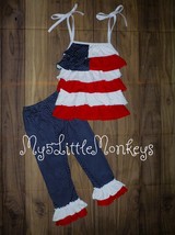 NEW Boutique Patriotic 4th of July Ruffle Tunic Dress Leggings Girls Outfit Set - £4.77 GBP+