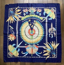 Hermes Scarf BRAZIL by Laurence Bourthoumieux 90 cm silk navy feather Carre - £330.80 GBP