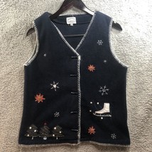 Vtg Carolyn Taylor Embroidered Sweater Vest Women&#39;s Large Ice Skates Snow - $12.00