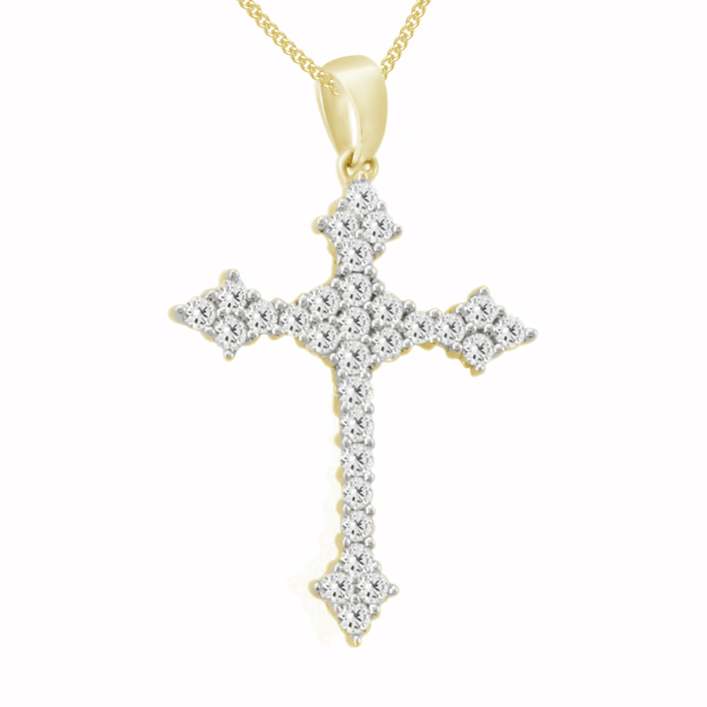 14K Yellow Gold Over 0.86 Ct Diamond Religious Cross Pendant With 18" Chain - $118.99