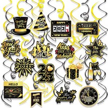 Happy New Year Hanging Swirl Decorations, Black Gold Foil Swirls For New Years - £25.57 GBP