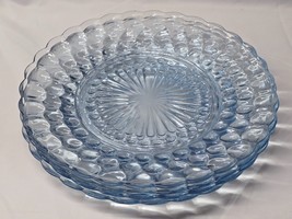 Vintage BUBBLE BLUE 9.5&quot; Dinner Plate By ANCHOR HOCKING - Set Of 4 - Cir... - £20.44 GBP