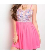 Fashion Line PInk Print design spaghetti strap dress flowly Size Small B... - $37.62 CAD