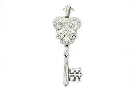 Key Diamond Accent Pendant REAL SOLID .925 STERLING SILVER 4.9 g - £78.15 GBP