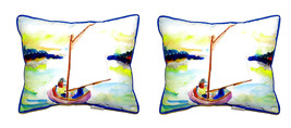 Pair of Betsy Drake Pink Sailboat Large Indoor Outdoor Pillows 16 Inch X 20 Inch - £69.58 GBP