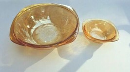 Vintage Jeannette Glass Bowl Set Iridescent Marigold Louisa Square 8 3/8&quot;+4 1/2&quot; - £19.97 GBP