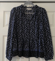 Ann Taylor Loft Blue Floral Tiered Blouse Size Small Floral Print Long Sleeve - £21.45 GBP