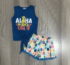 NEW Boutique &#39;Aloha Vibes Only&#39; Baby Girls Shorts Outfit Set - £6.64 GBP