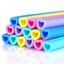 Reusable Silicone Drinking Straws 15 Pack, Heart Shaped Straws With 2Pcs... - £12.57 GBP