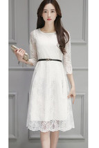 Unomatch Women Decorated Fern Leaves Party Lace Dress White - £23.58 GBP