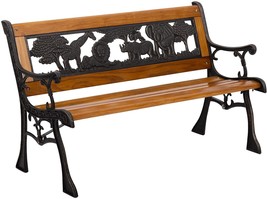 FDW Patio Garden Bench Park Porch Chair with Cast Iron Armrest Hardwood - £69.21 GBP