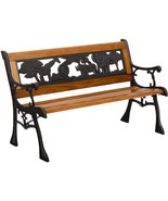 FDW Patio Garden Bench Park Porch Chair with Cast Iron Armrest Hardwood - £70.50 GBP