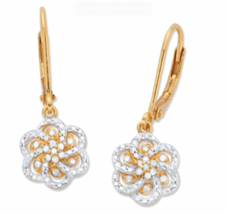 Round Diamond Flower Leverback Drop Gp Earrings 18K Gold Sterling Silver - £156.36 GBP