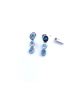Women's Drop Earrings 18k White Gold Natural Round Blue Topaz - £576.42 GBP