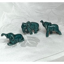 Vintage Set of 3 Green Tiny Ceramic Elephant Figurines Germany - $333.75 MXN