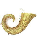 French Horn Christmas Ornament Gold Glitter &amp; Beaded 9&quot; x 6&quot; NWOT - €12,05 EUR